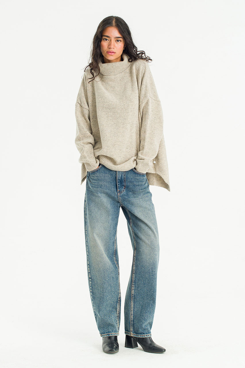 Oversize Boucle Roll Neck Jumper, Pebble