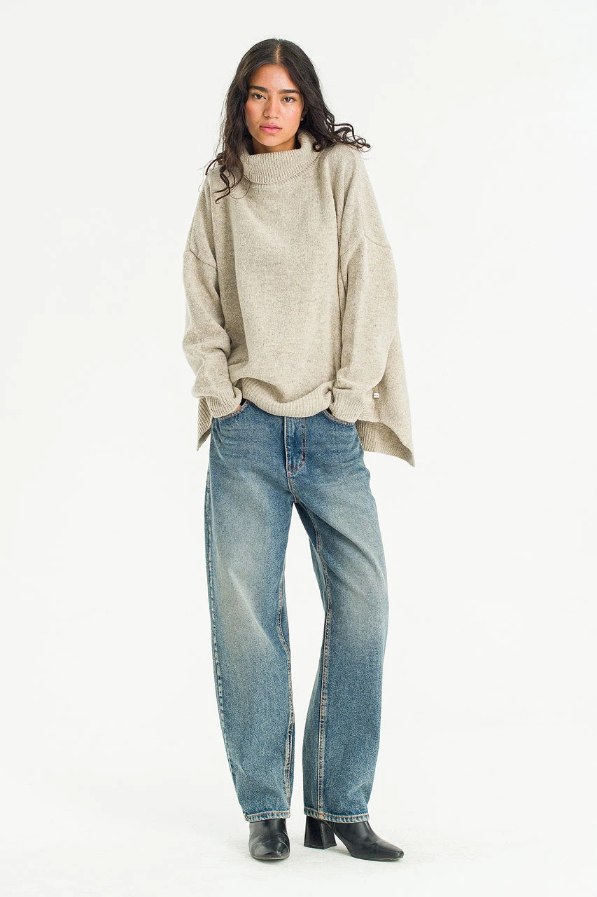 Oversize Boucle Roll Neck Jumper, Pebble