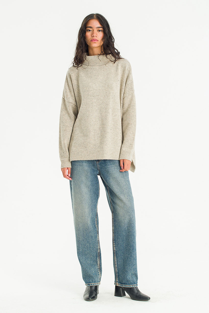 Oversize Boucle Roll Neck Jumper, Pebble