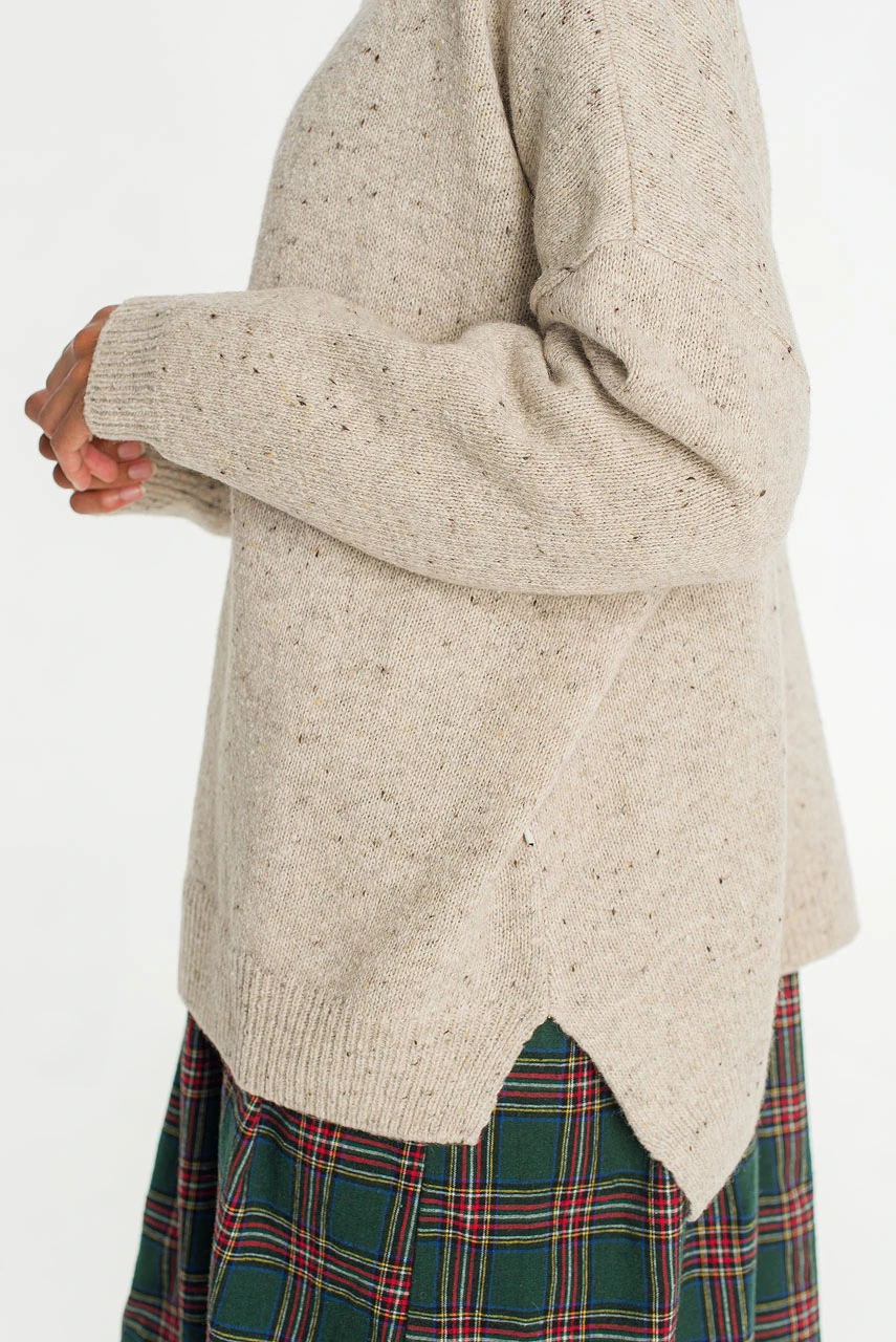 Oversize Boucle Roll Neck Jumper, Pebble