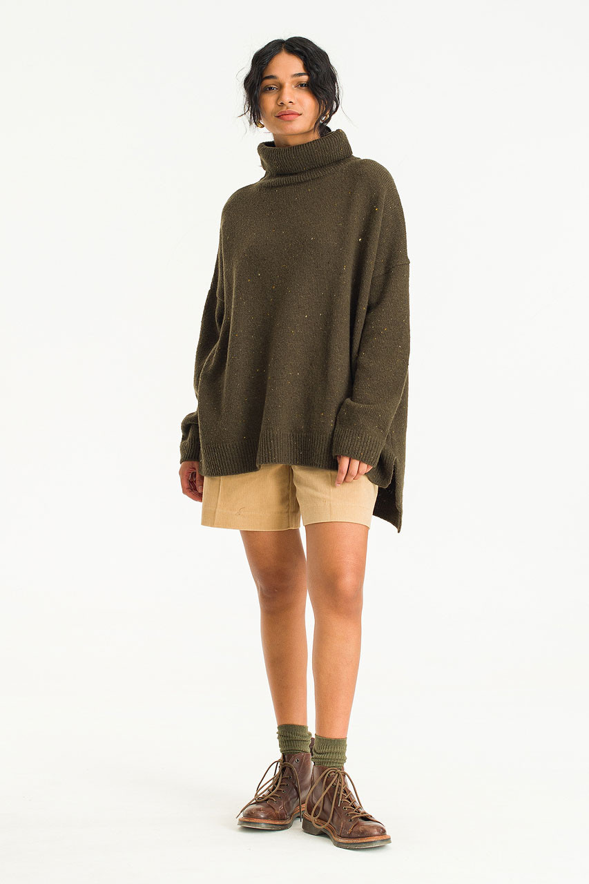 Oversize Boucle Roll Neck Jumper, Moss