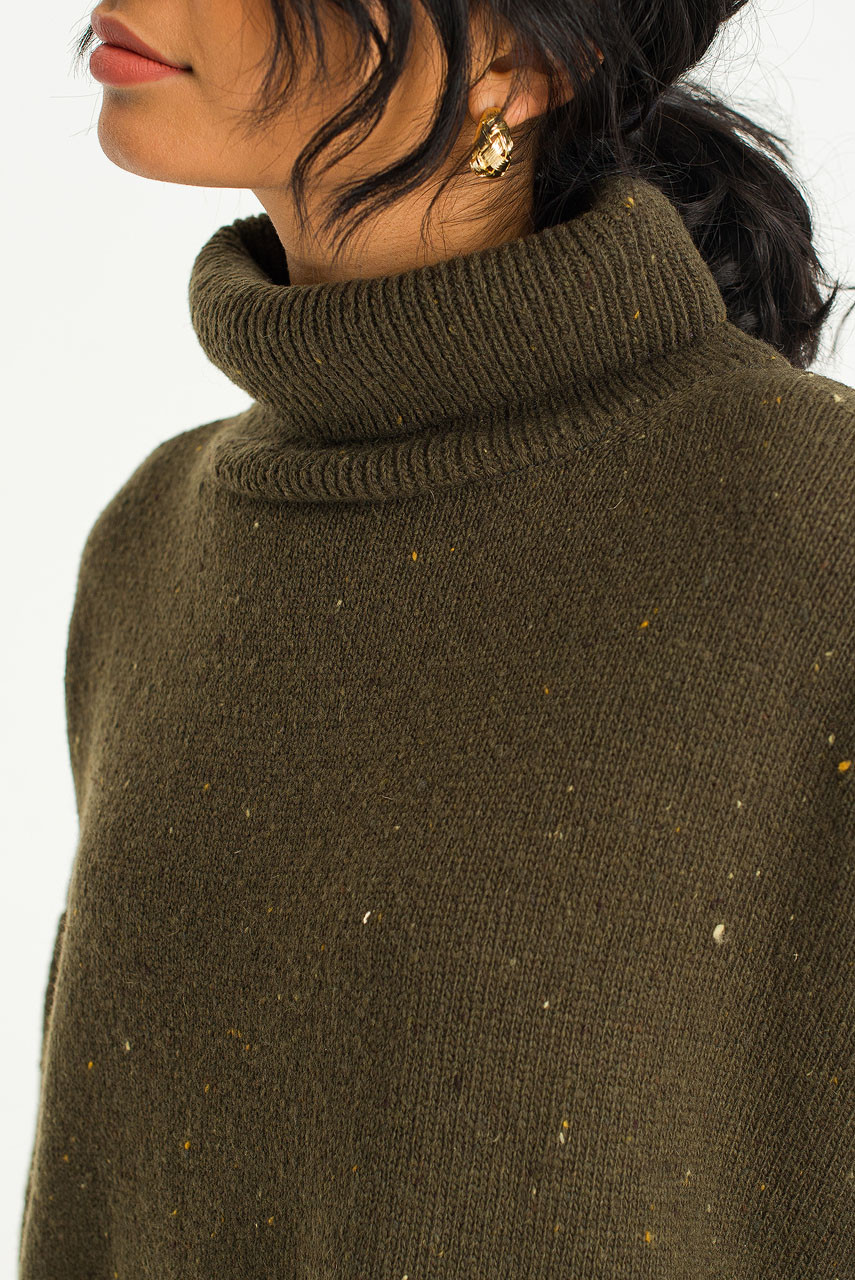 Oversize Boucle Roll Neck Jumper, Moss