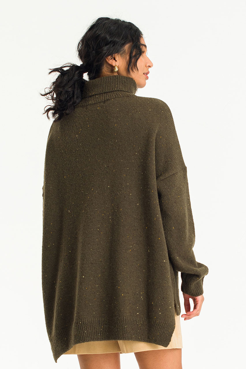 Oversize Boucle Roll Neck Jumper, Moss