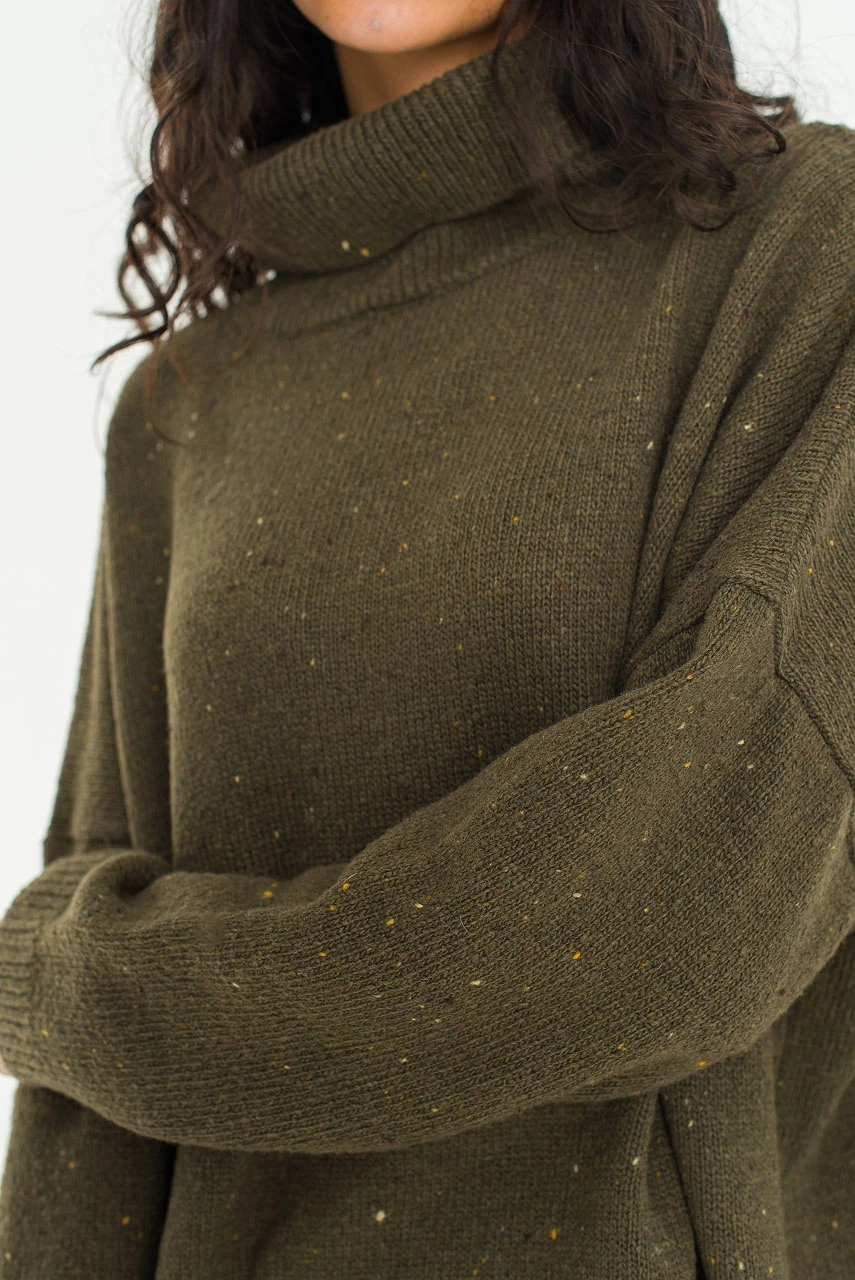 Oversize Boucle Roll Neck Jumper, Moss