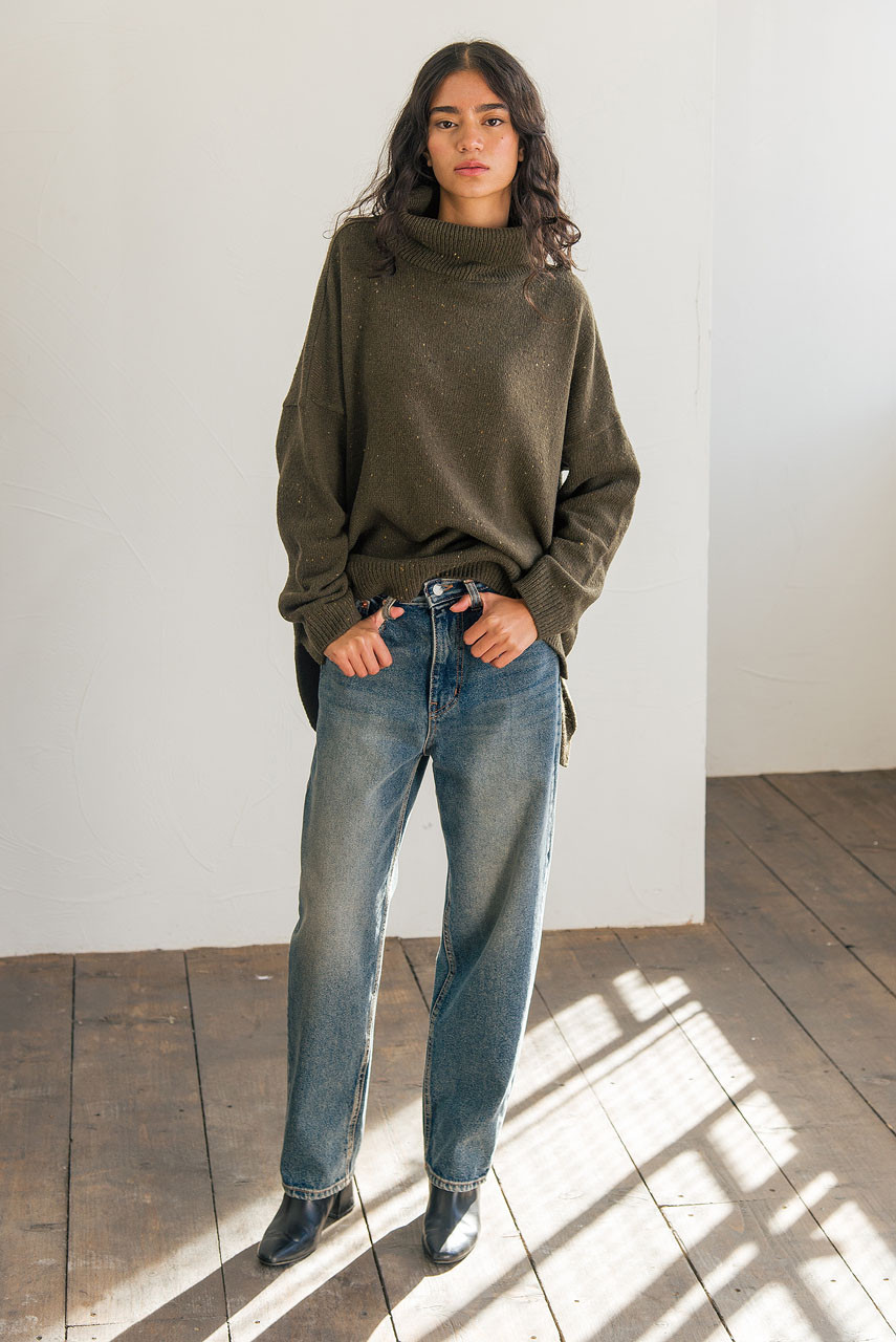 Oversize Boucle Roll Neck Jumper, Moss