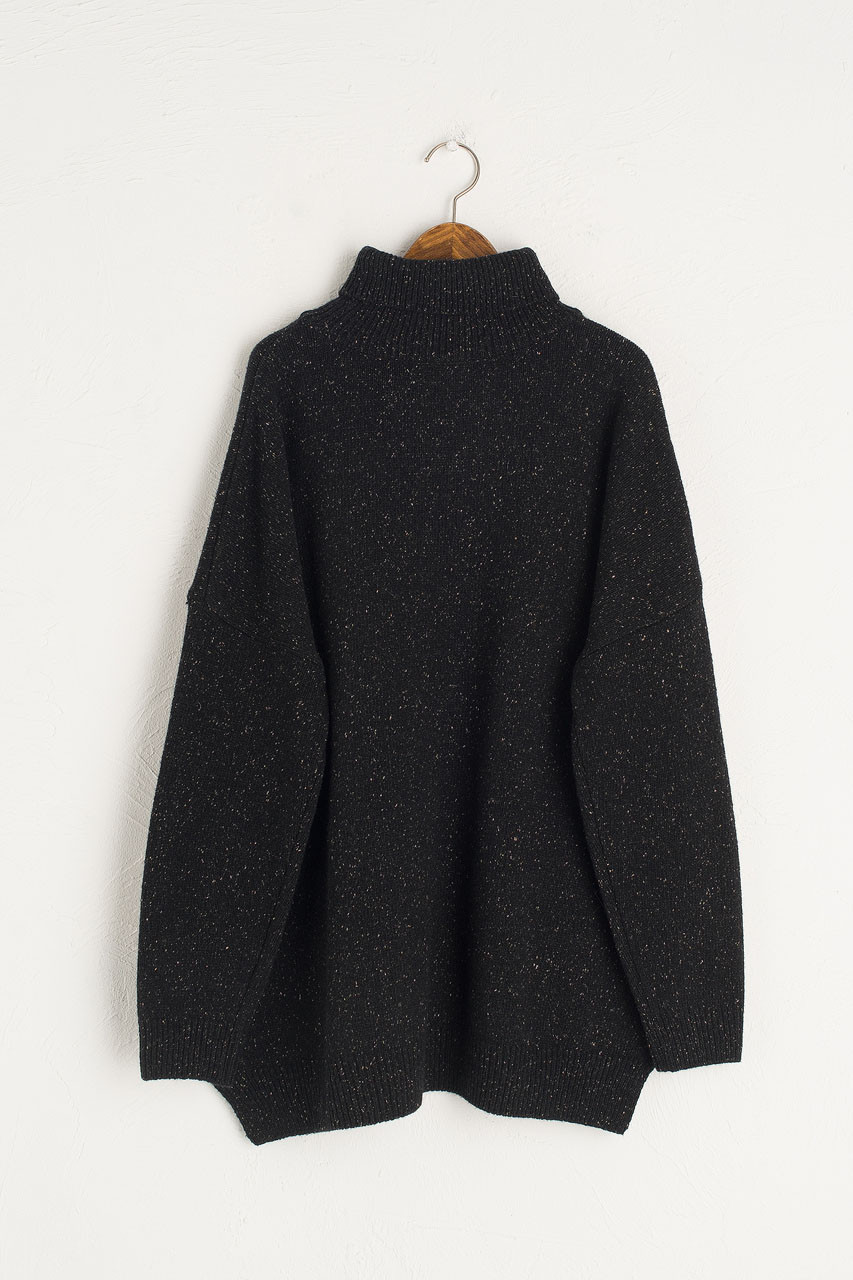 Oversize Boucle Roll Neck Jumper, Black