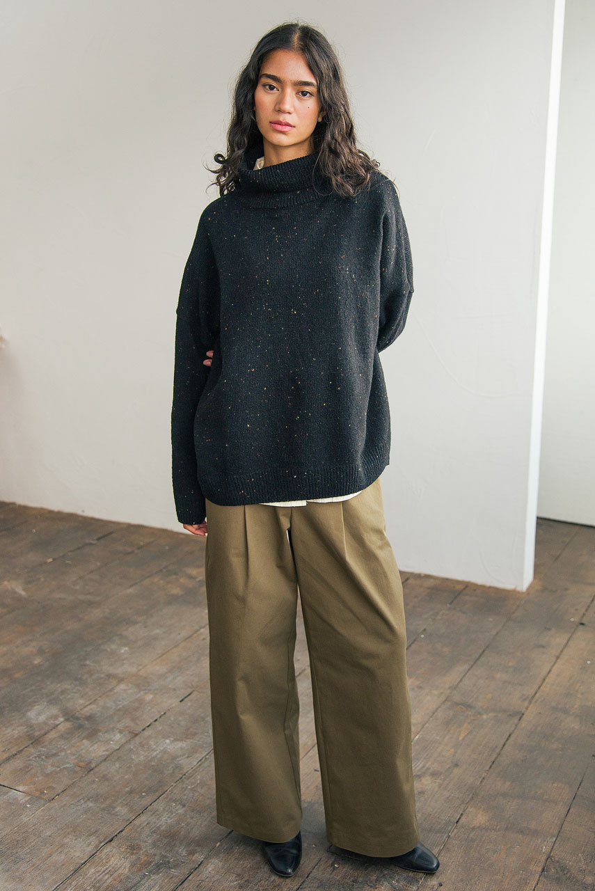 Oversize Boucle Roll Neck Jumper, Black