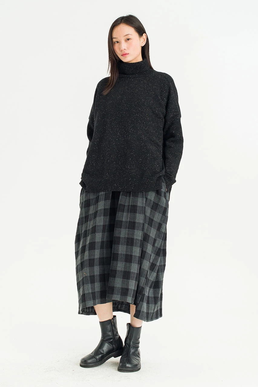 Oversize Boucle Roll Neck Jumper, Black