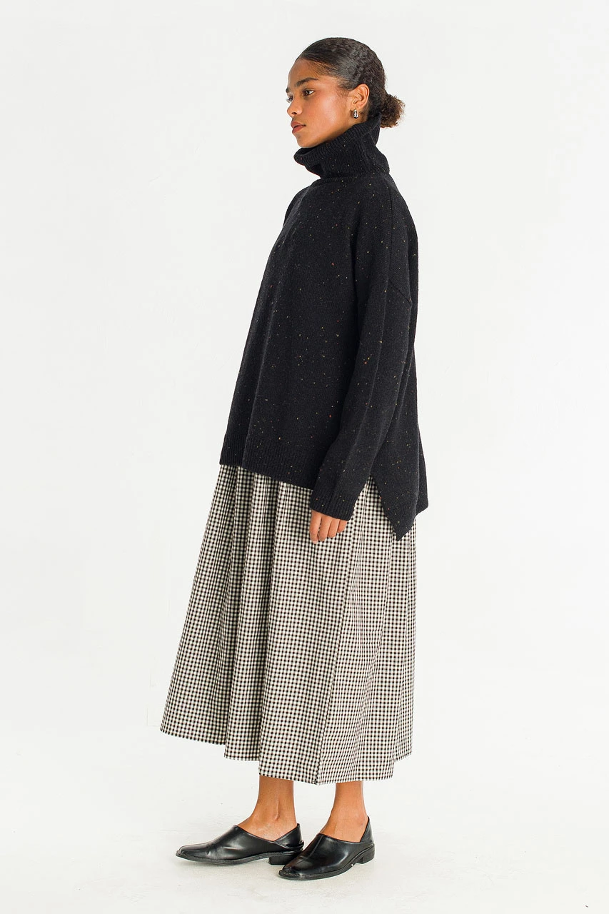 Oversize Boucle Roll Neck Jumper, Black