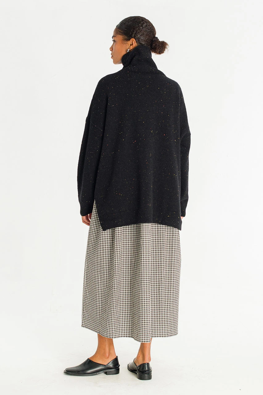 Oversize Boucle Roll Neck Jumper, Black