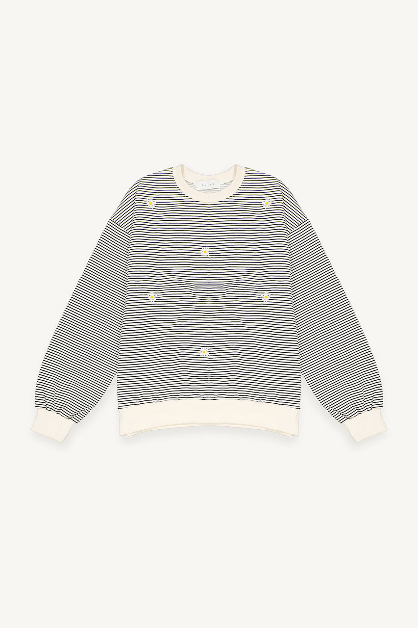 Fleece Daisy Stripe Sweatshirt, Ivory