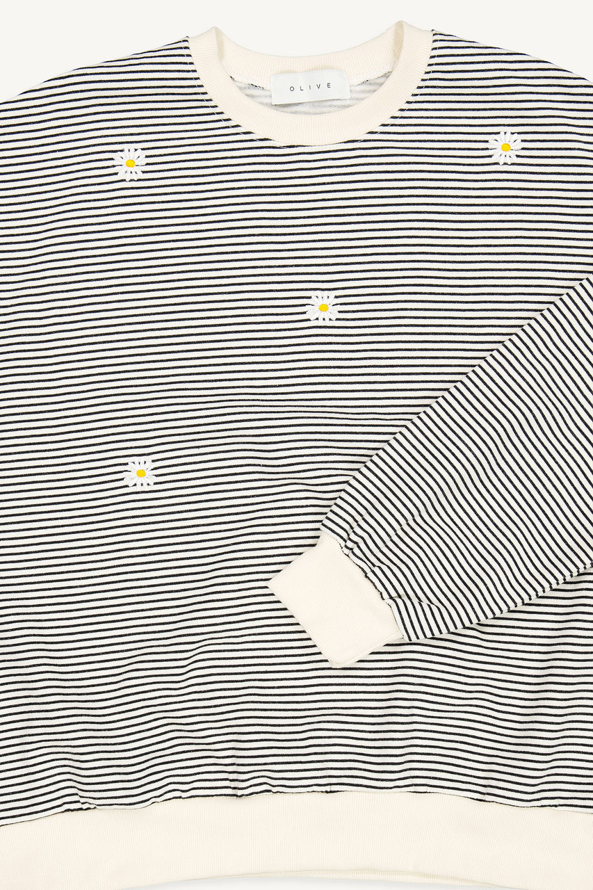 Fleece Daisy Stripe Sweatshirt, Ivory