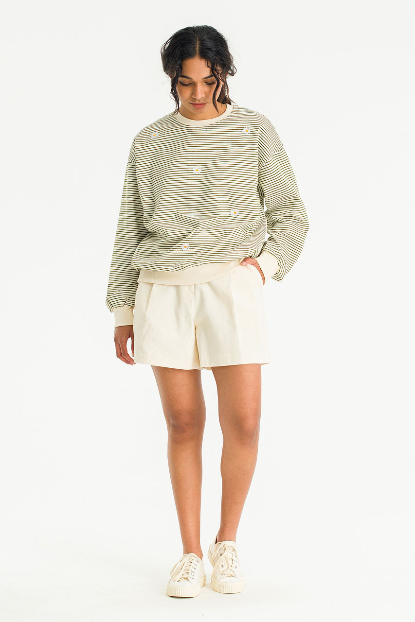 Fleece Daisy Stripe Sweatshirt, Khaki