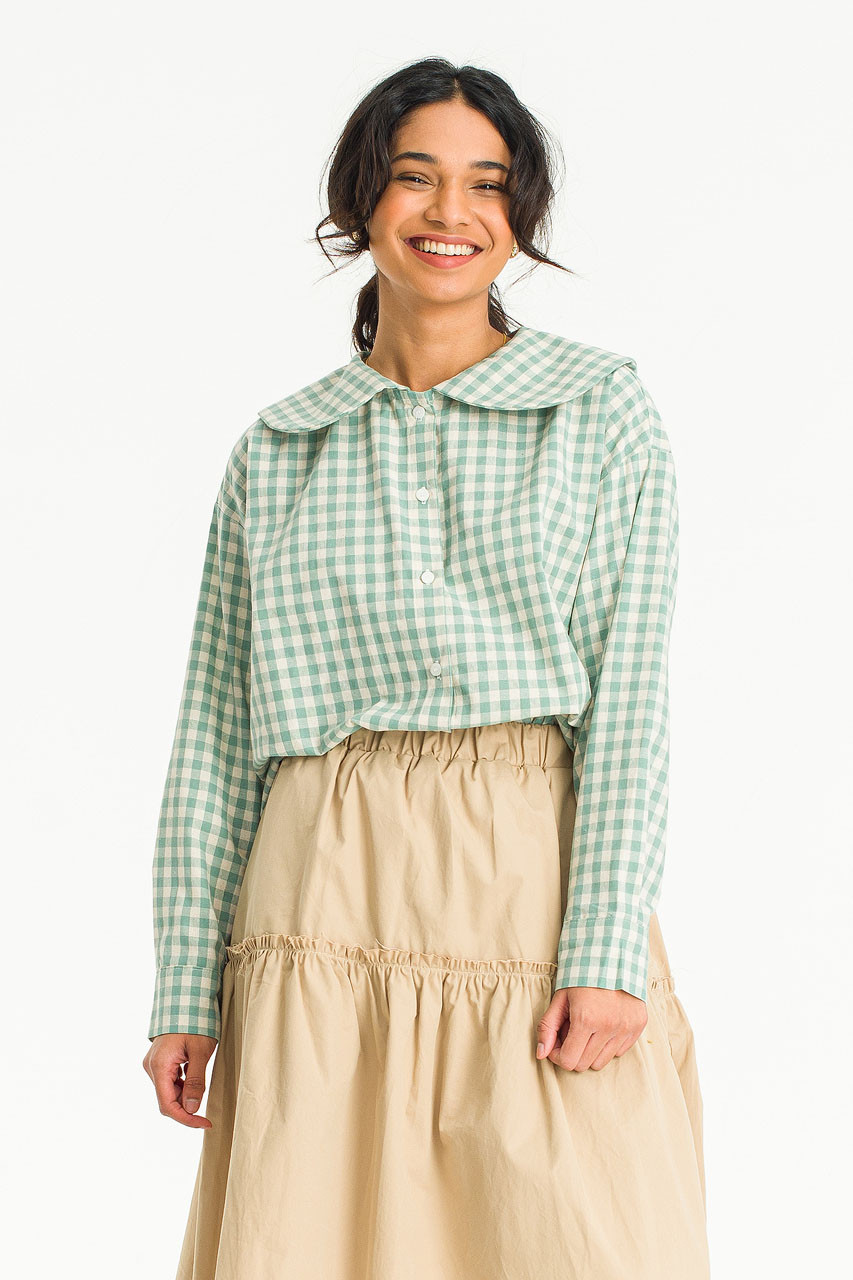 Peter Pan Collar Gingham Blouse, Mint