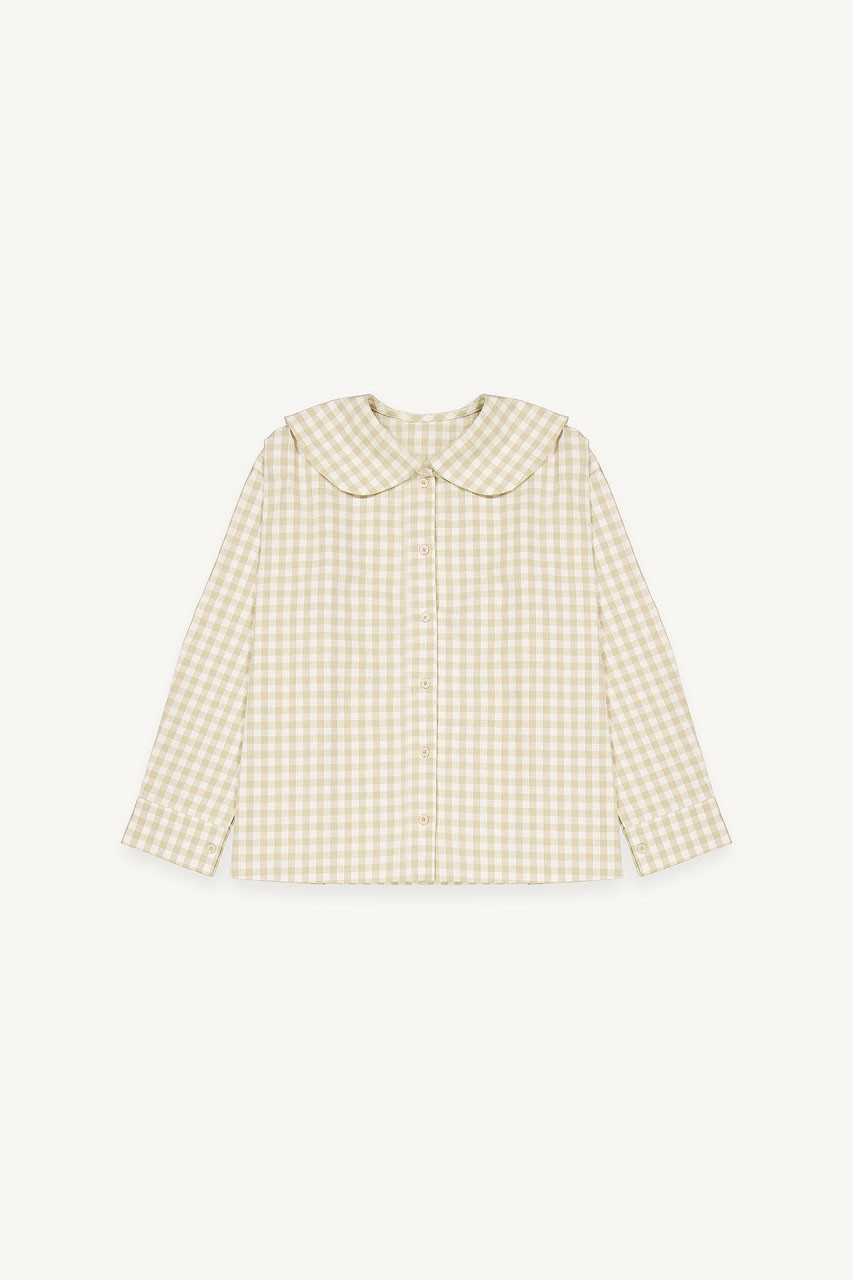 Peter Pan Collar Gingham Blouse, Beige