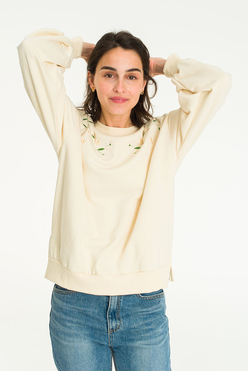 White Lilac Embroidery Sweatshirt, Ivory