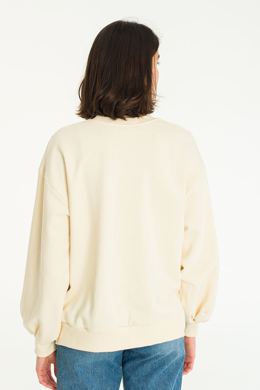 White Lilac Embroidery Sweatshirt, Ivory