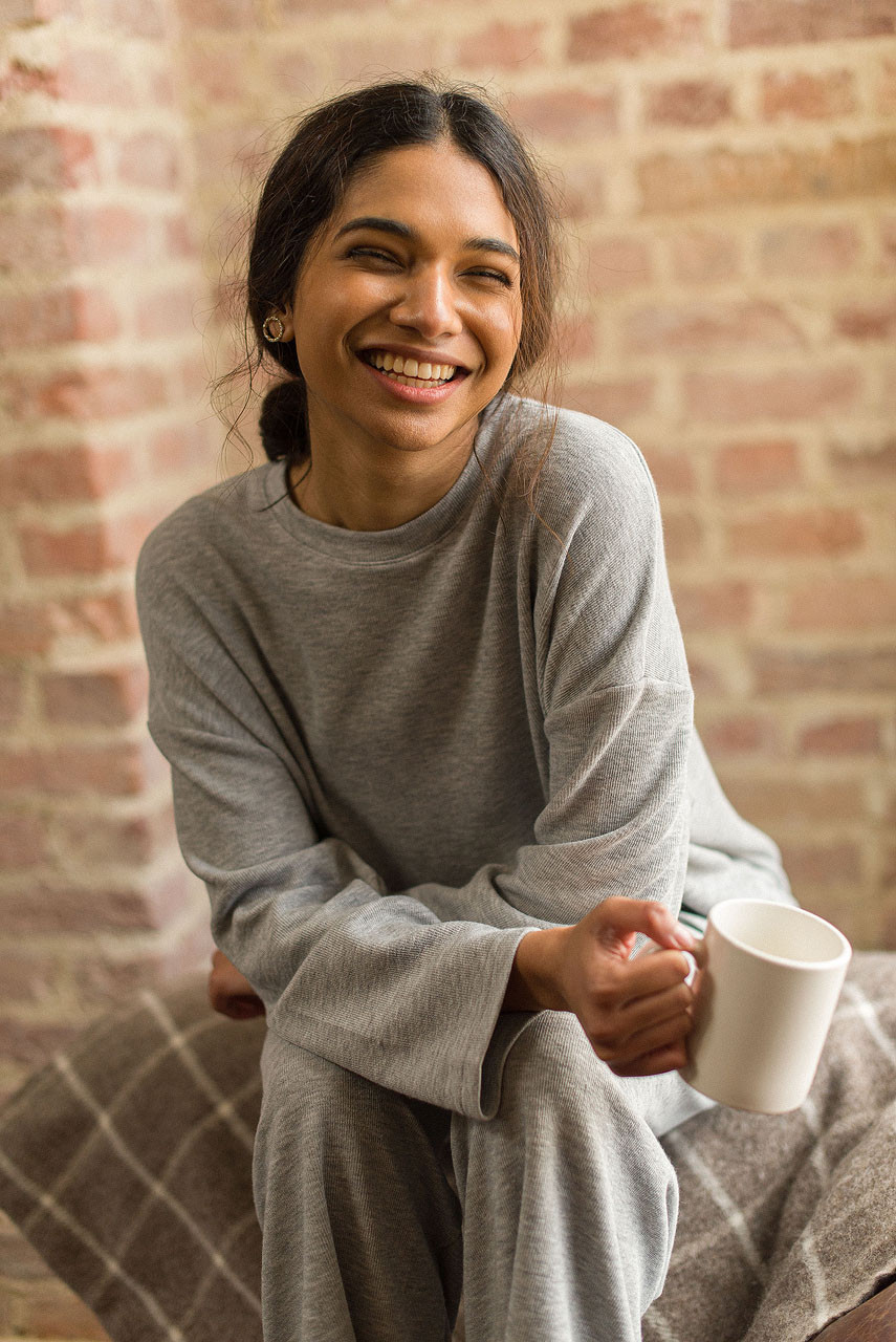 Slouch Tee & Wide Trousers Set, Melange Grey