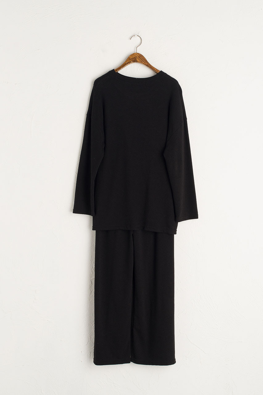 Slouch Tee & Wide Trousers Set, Black