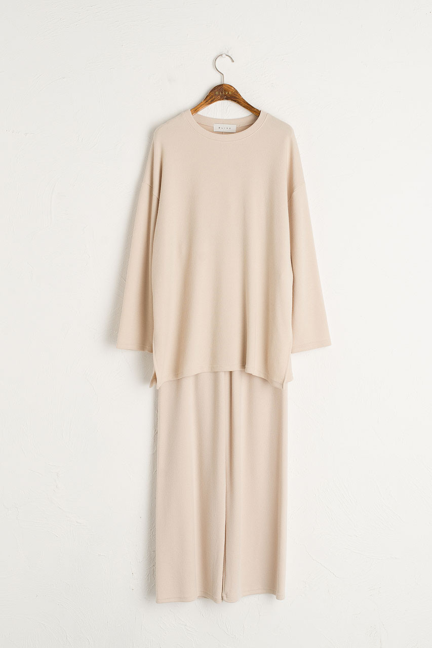 Slouch Tee & Wide Trousers Set, Light Beige