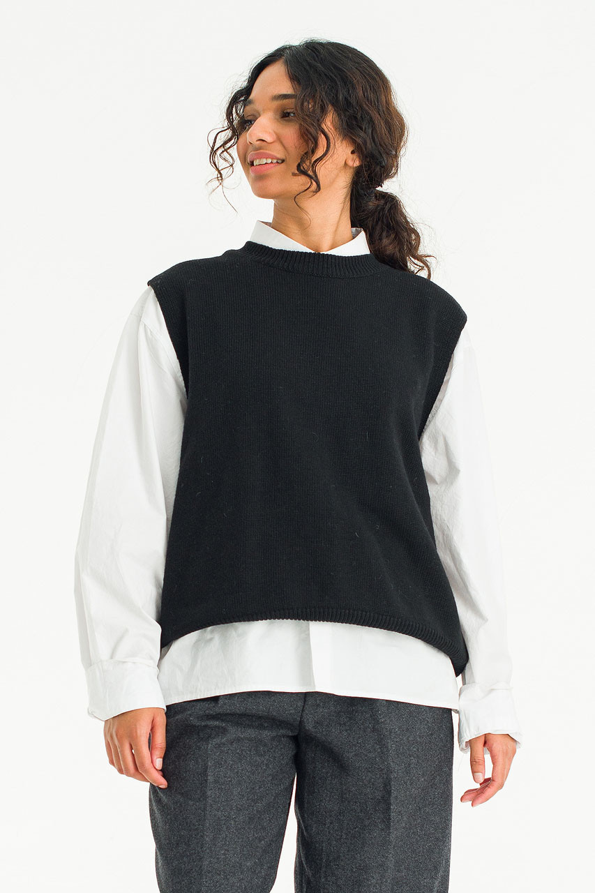 Leah Open Back Knit Vest, Black