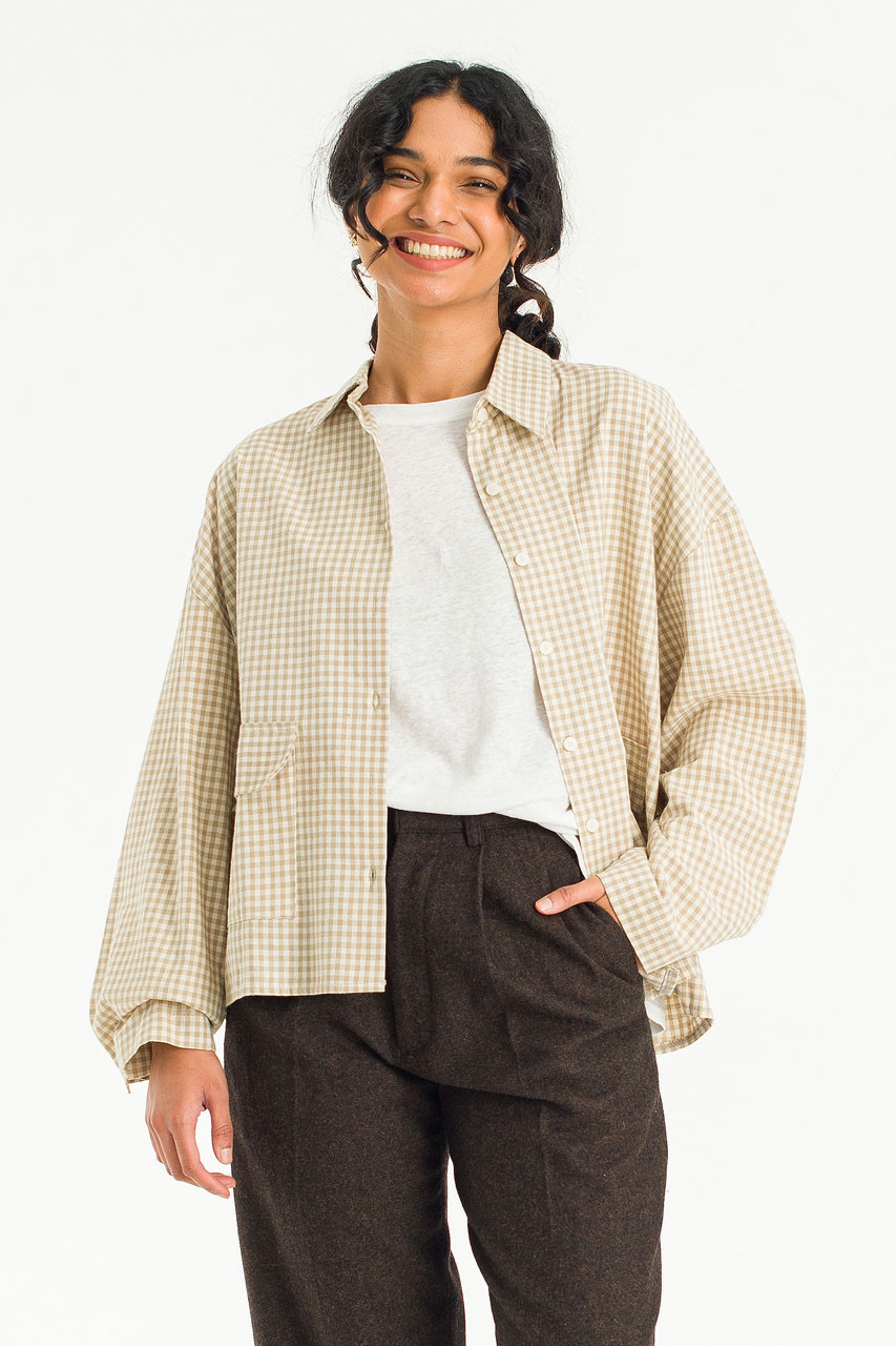Lightweight Gingham Overshirt, Beige
