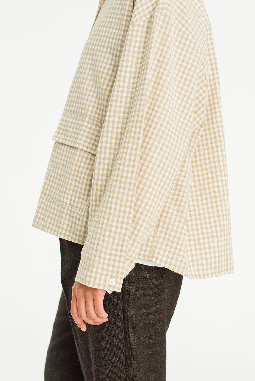 Lightweight Gingham Overshirt, Beige