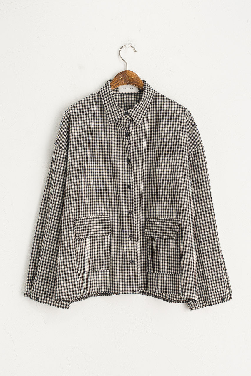 Lightweight Gingham Overshirt, Black
