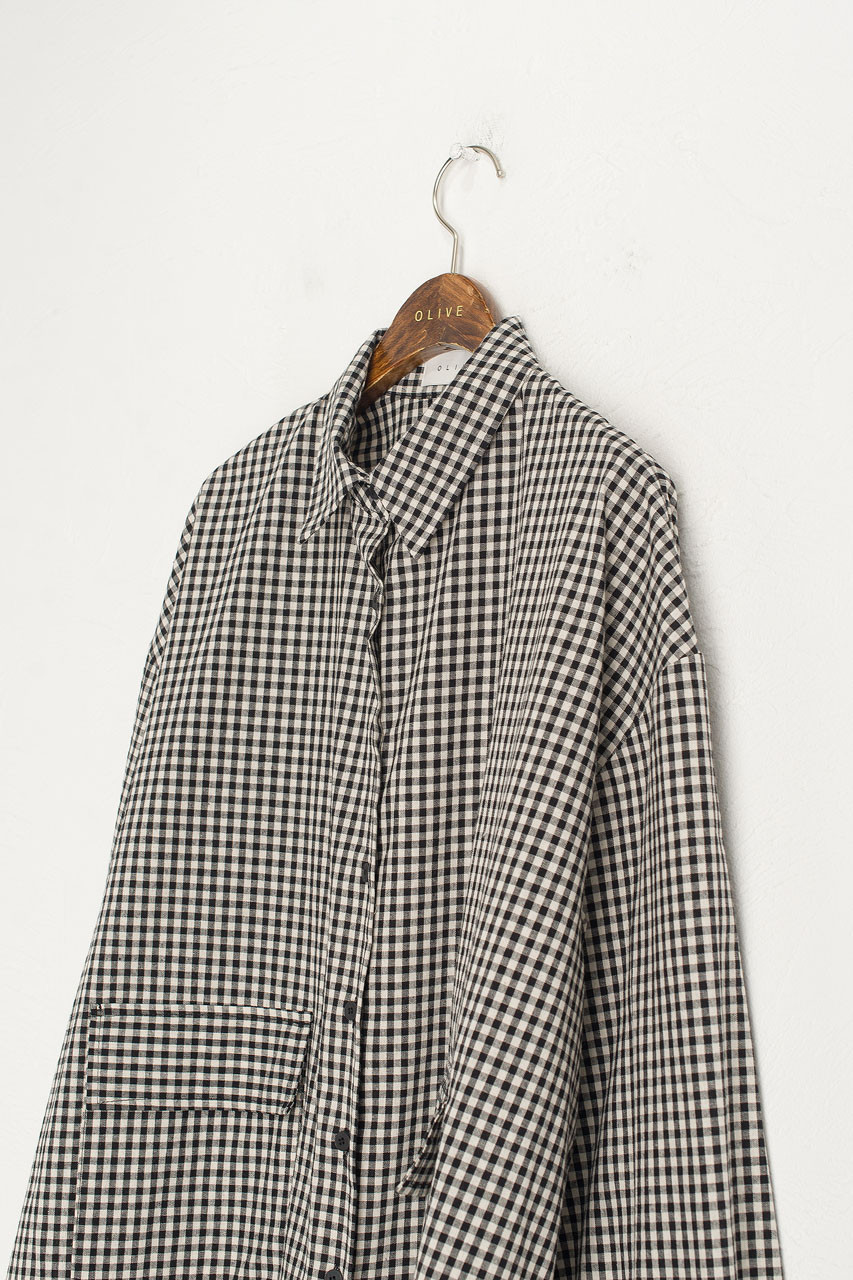 Lightweight Gingham Overshirt, Black