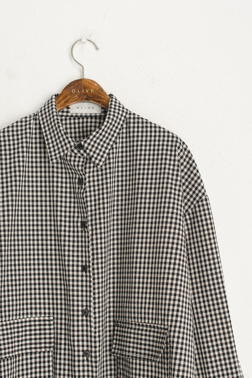 Lightweight Gingham Overshirt, Black