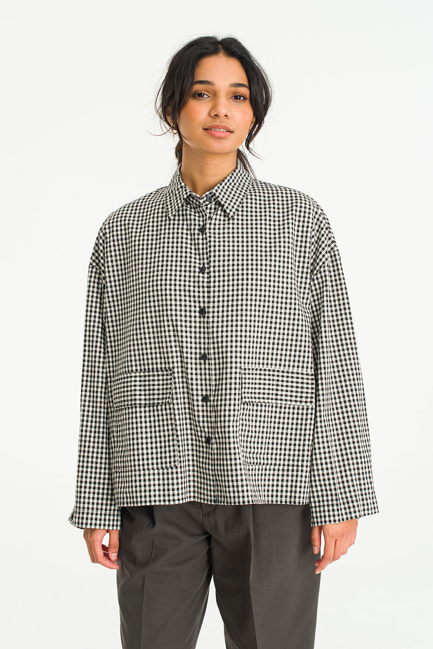 Lightweight Gingham Overshirt, Black