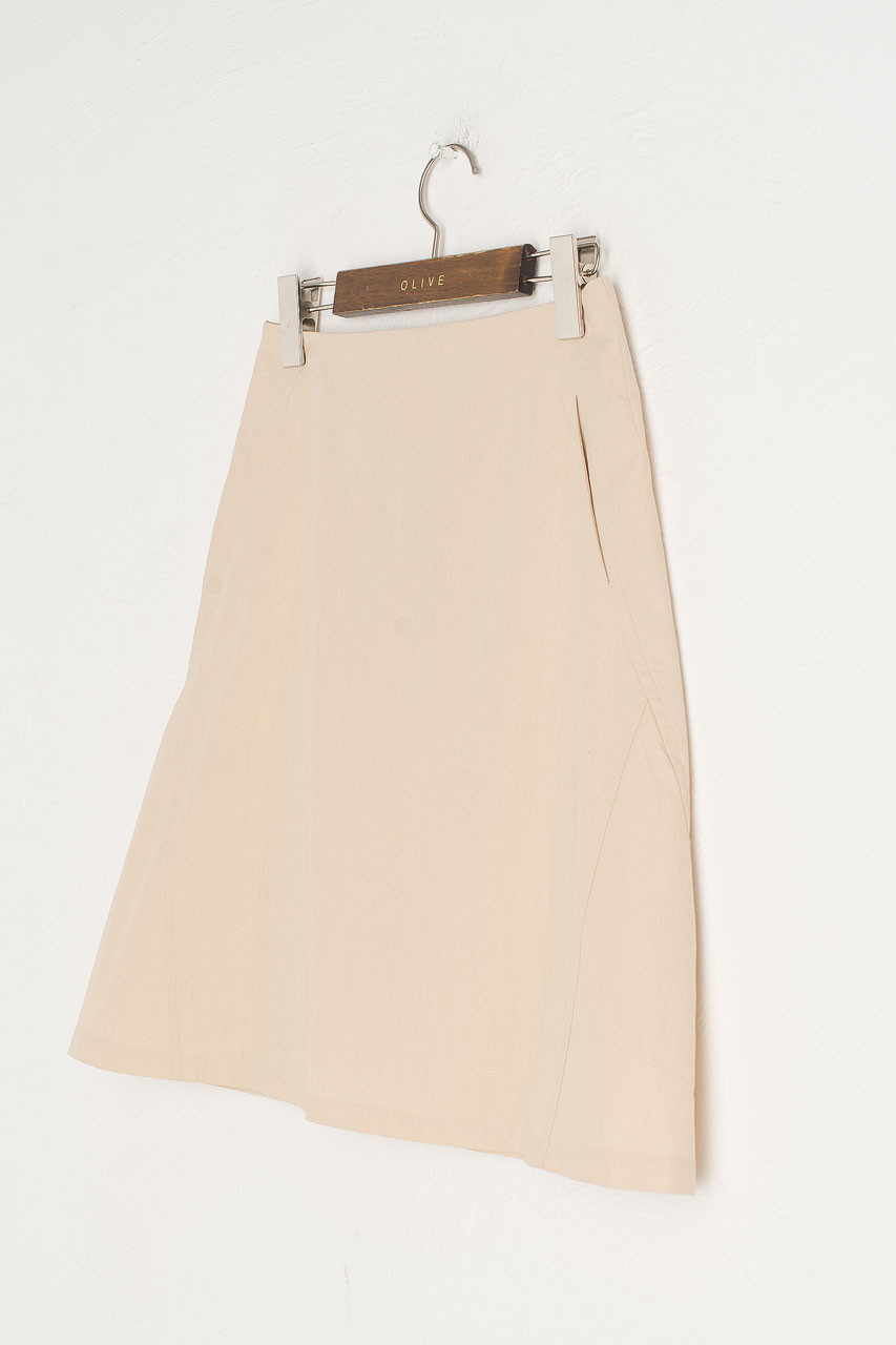 A Line Cotton Mini Skirt, Light Beige