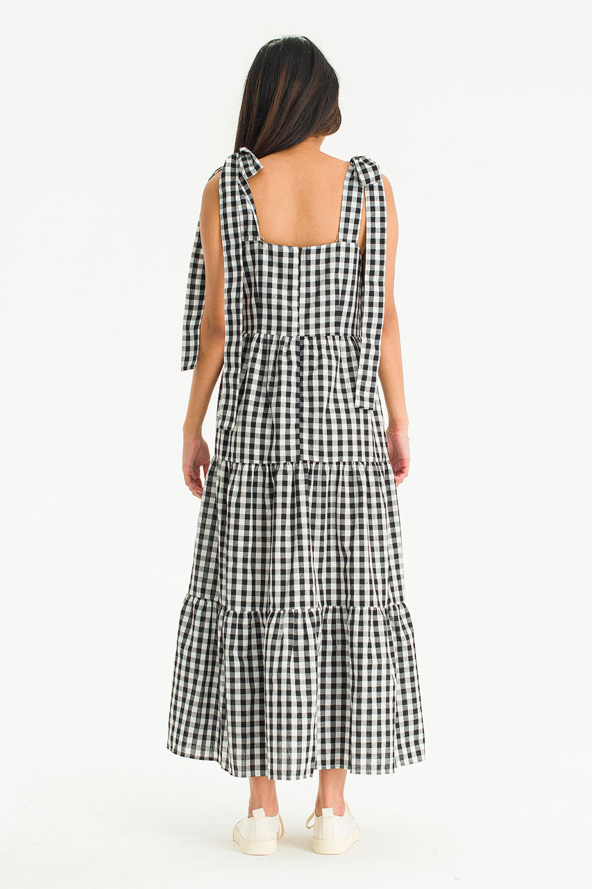 Belle Gingham Ribbon Dress, Black