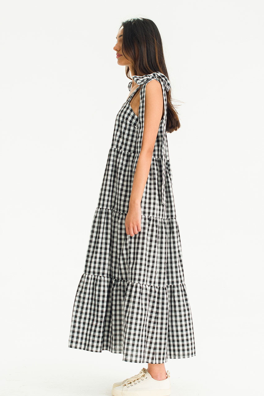 Belle Gingham Ribbon Dress, Black
