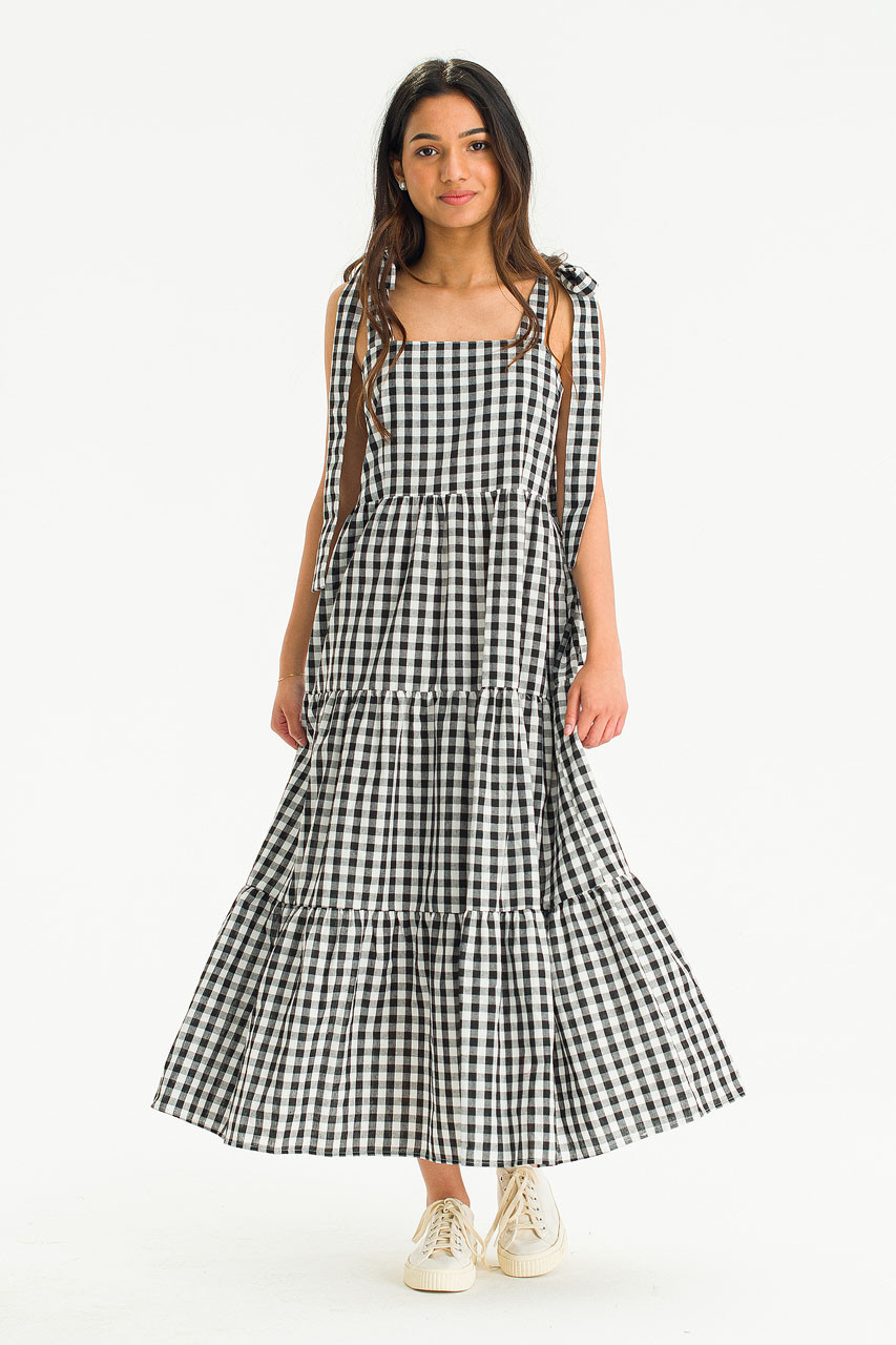 Belle Gingham Ribbon Dress, Black