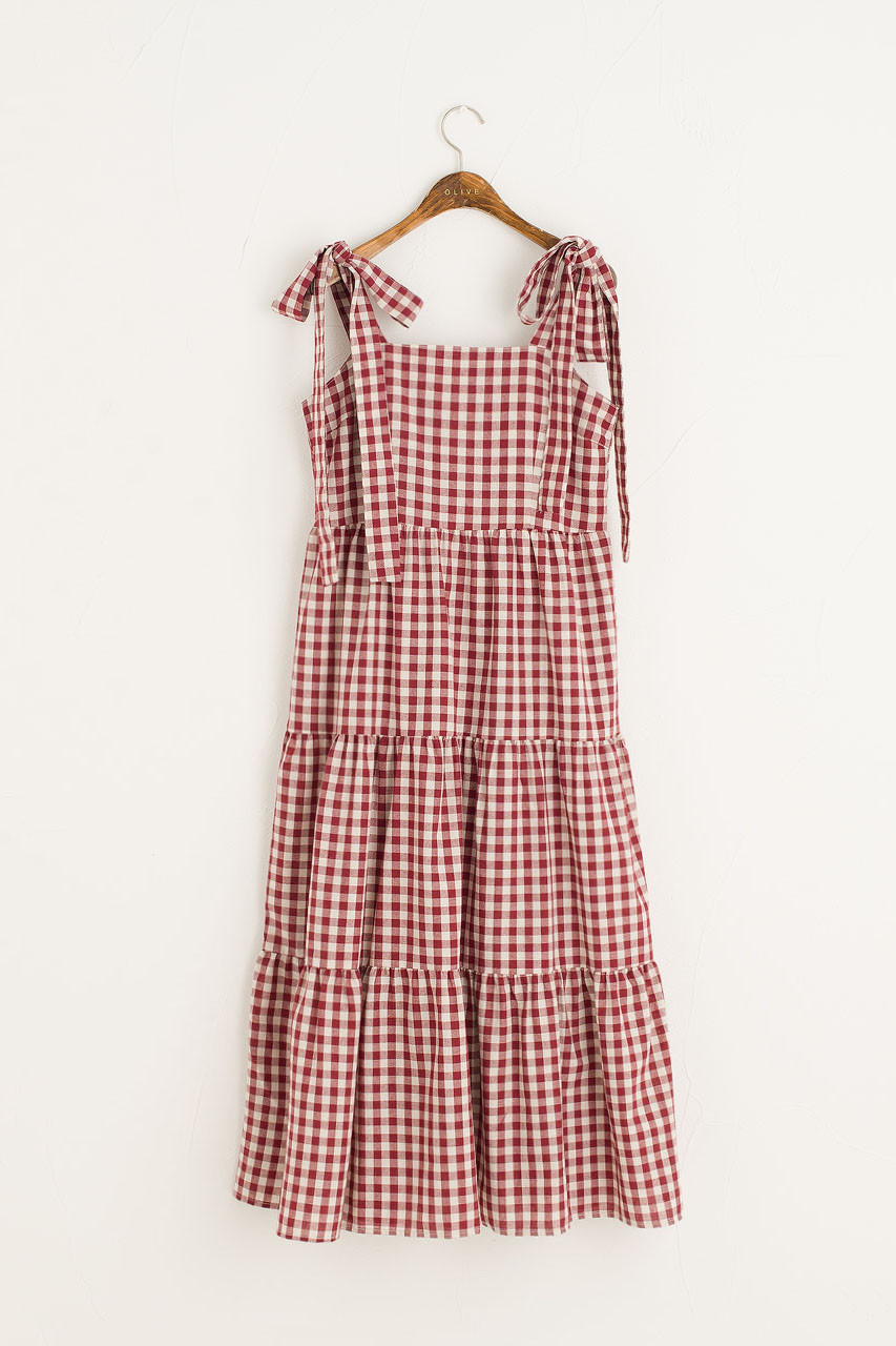 Belle Gingham Ribbon Dress, Cherry