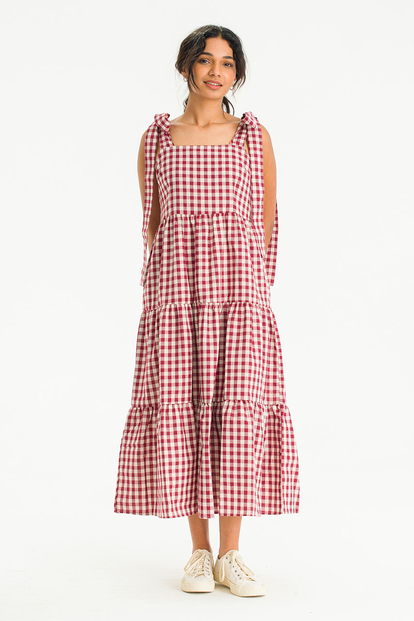 Belle Gingham Ribbon Dress, Black