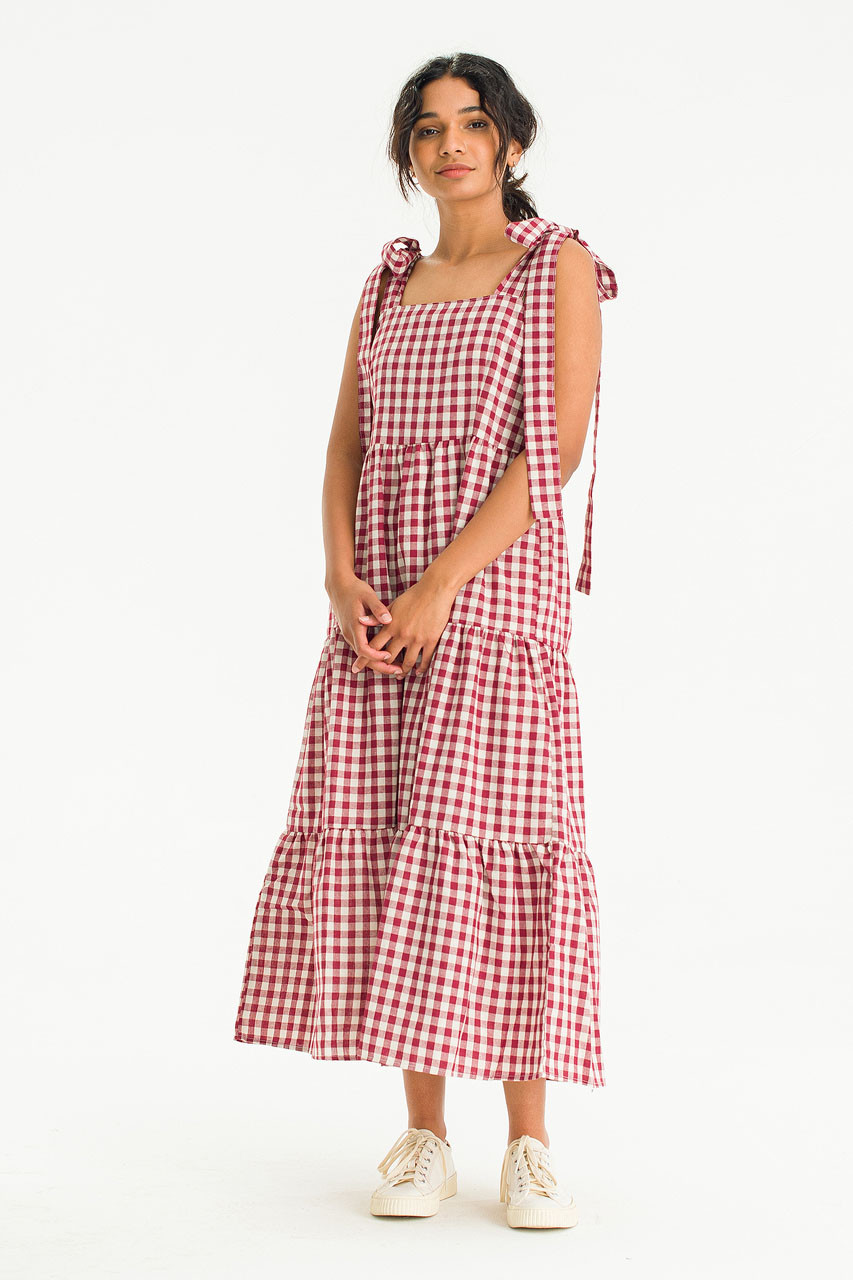 Belle Gingham Ribbon Dress, Cherry