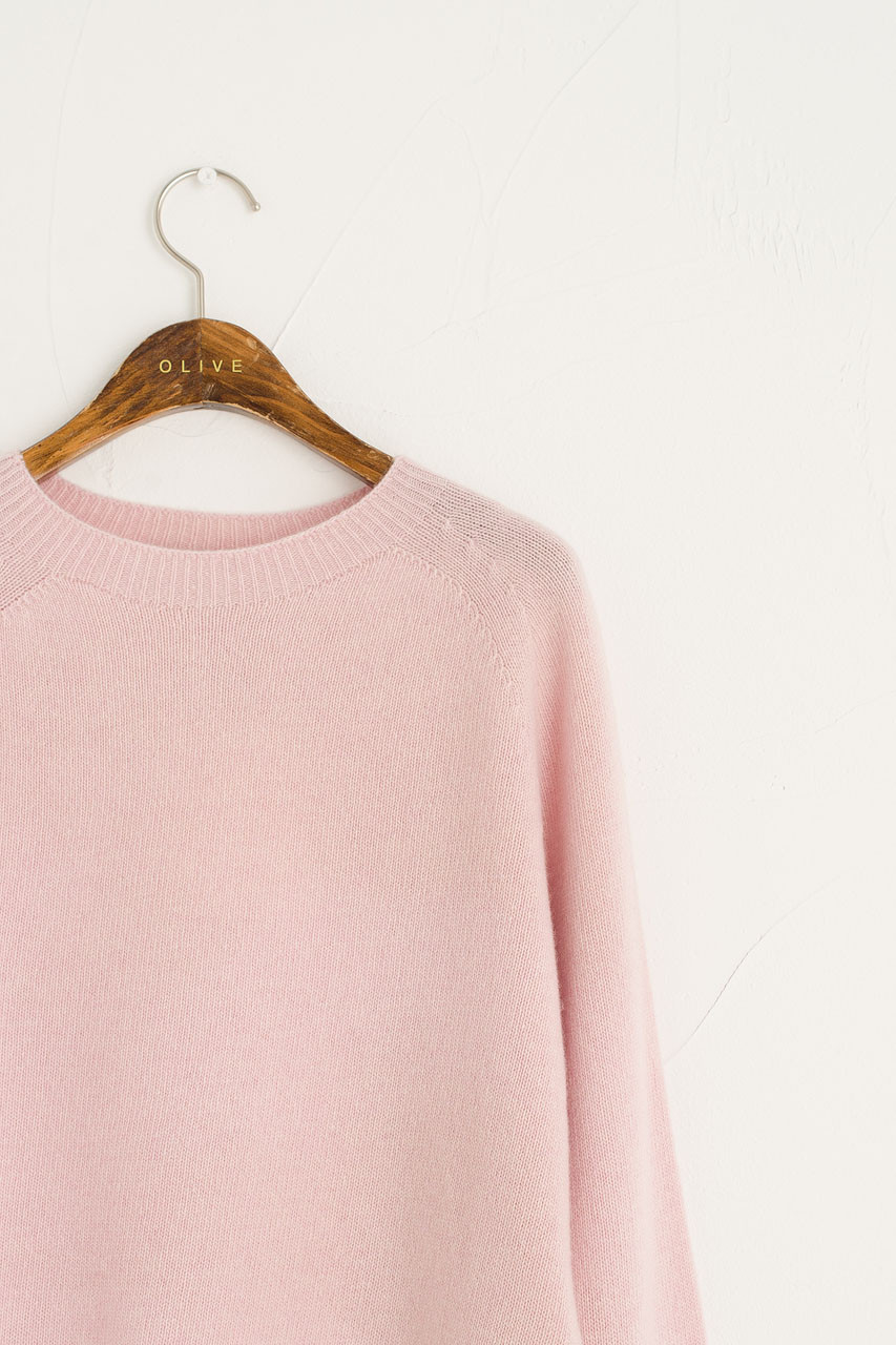 Wool Cashmere Raglan Jumper, Light Pink