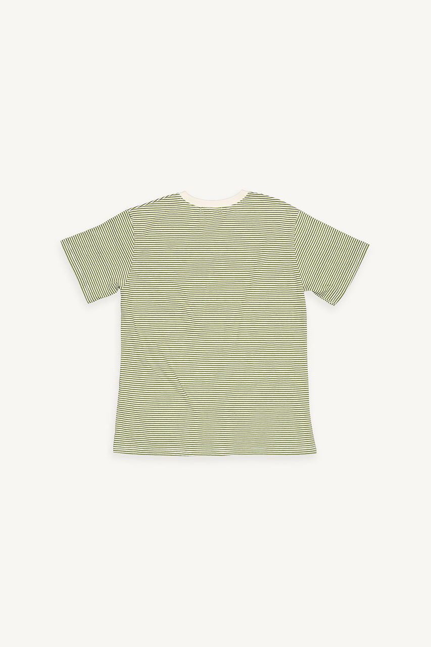Daisy Embroidered Stripe Tee, Khaki