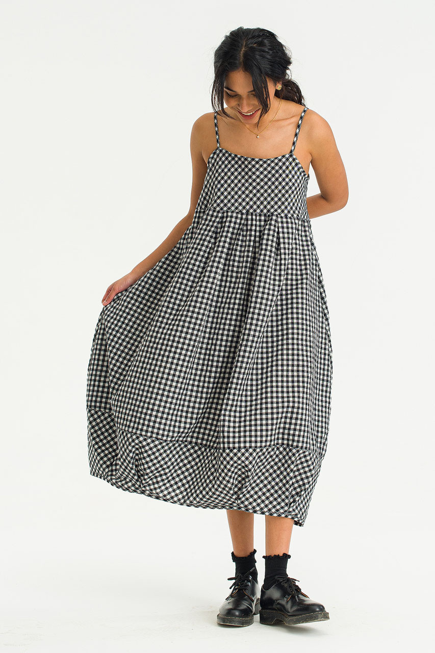 Gingham Pumpkin Slip Dress, Black
