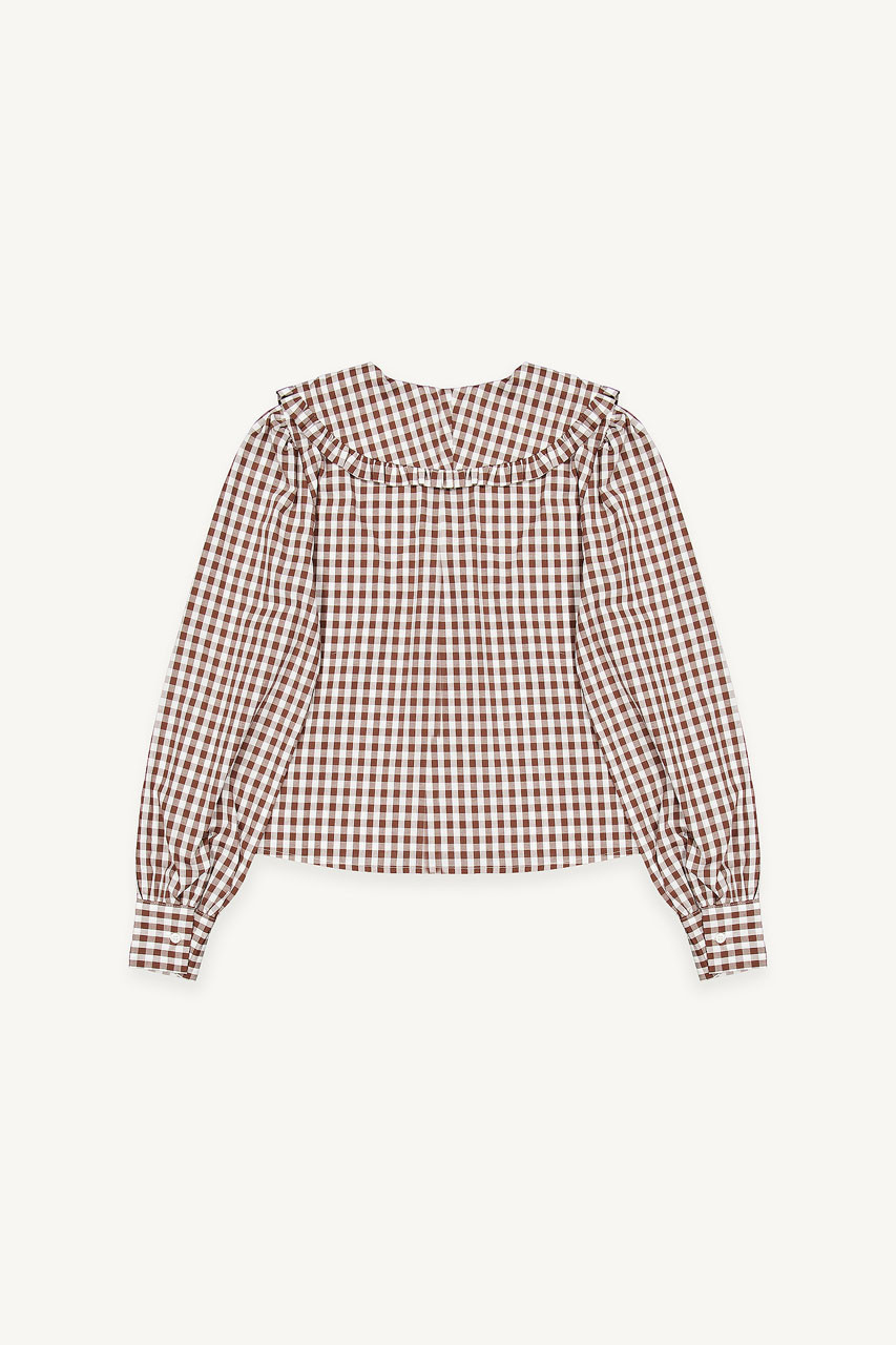 Soi Frill Collar Gingham Blouse, Brown