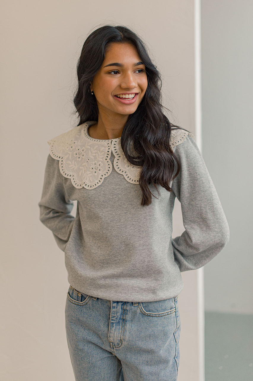 Big Lace Collar Sweatshirt, Grey