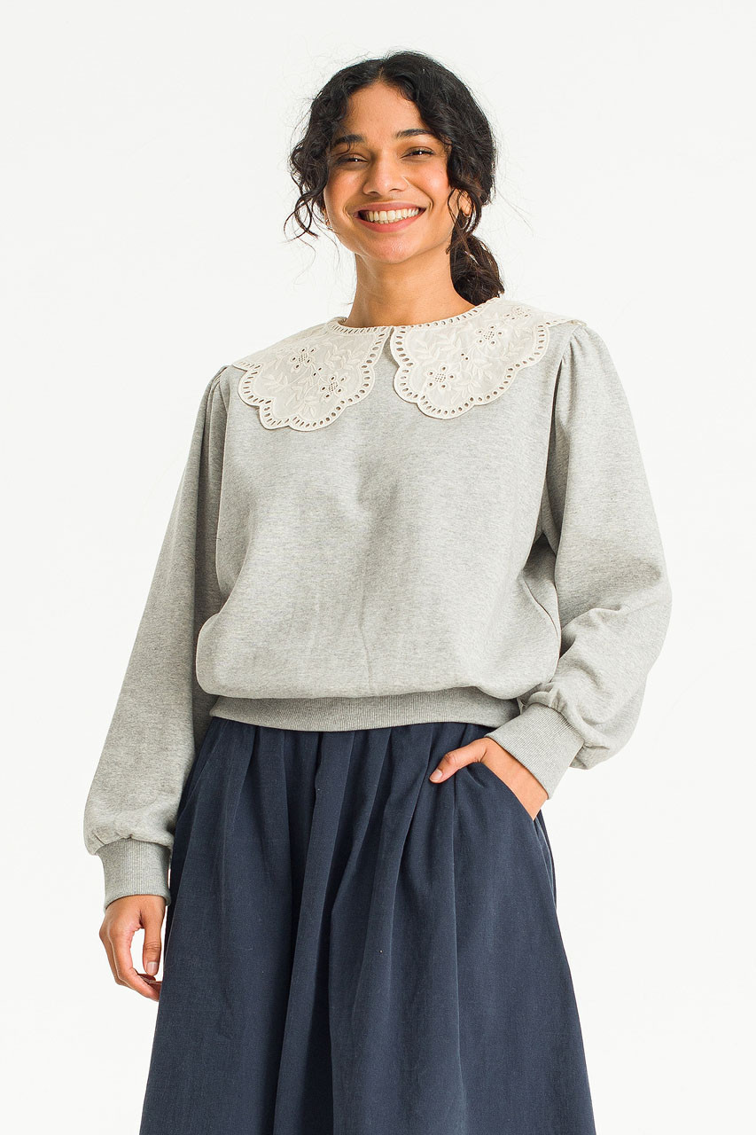 Big Lace Collar Sweatshirt, Grey