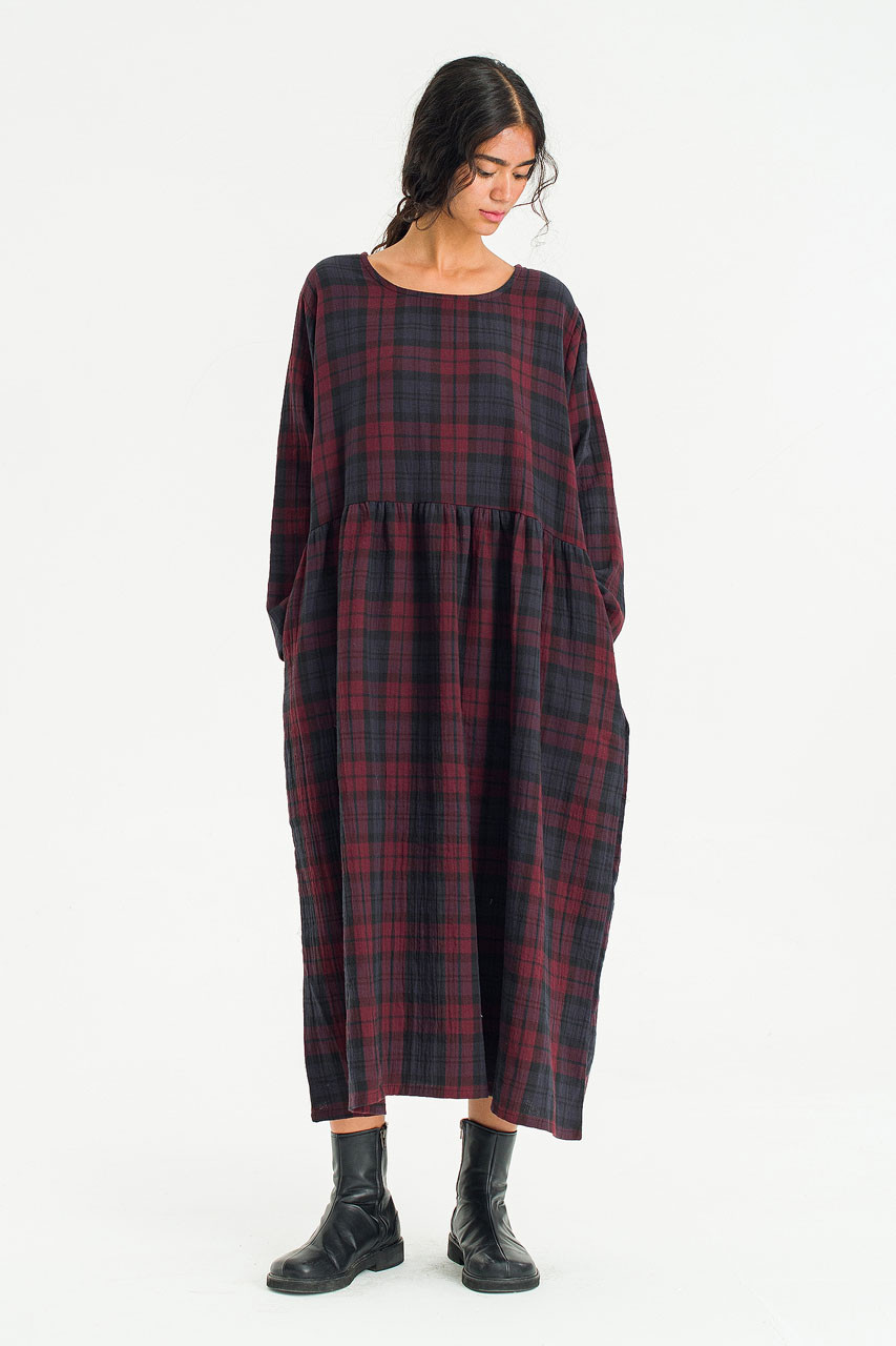 Tasha Double Face Check Dress, Wine