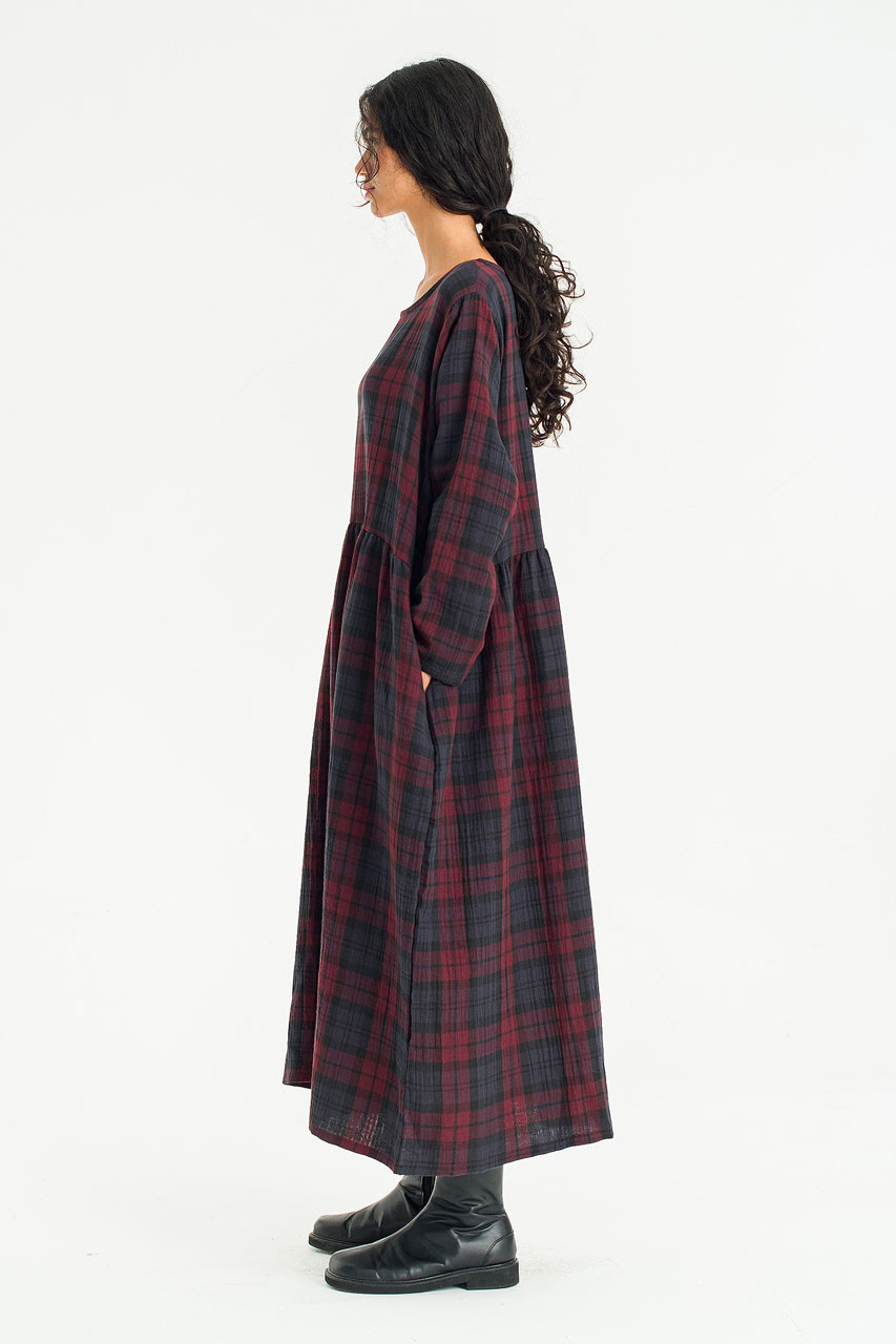 Tasha Double Face Check Dress, Wine