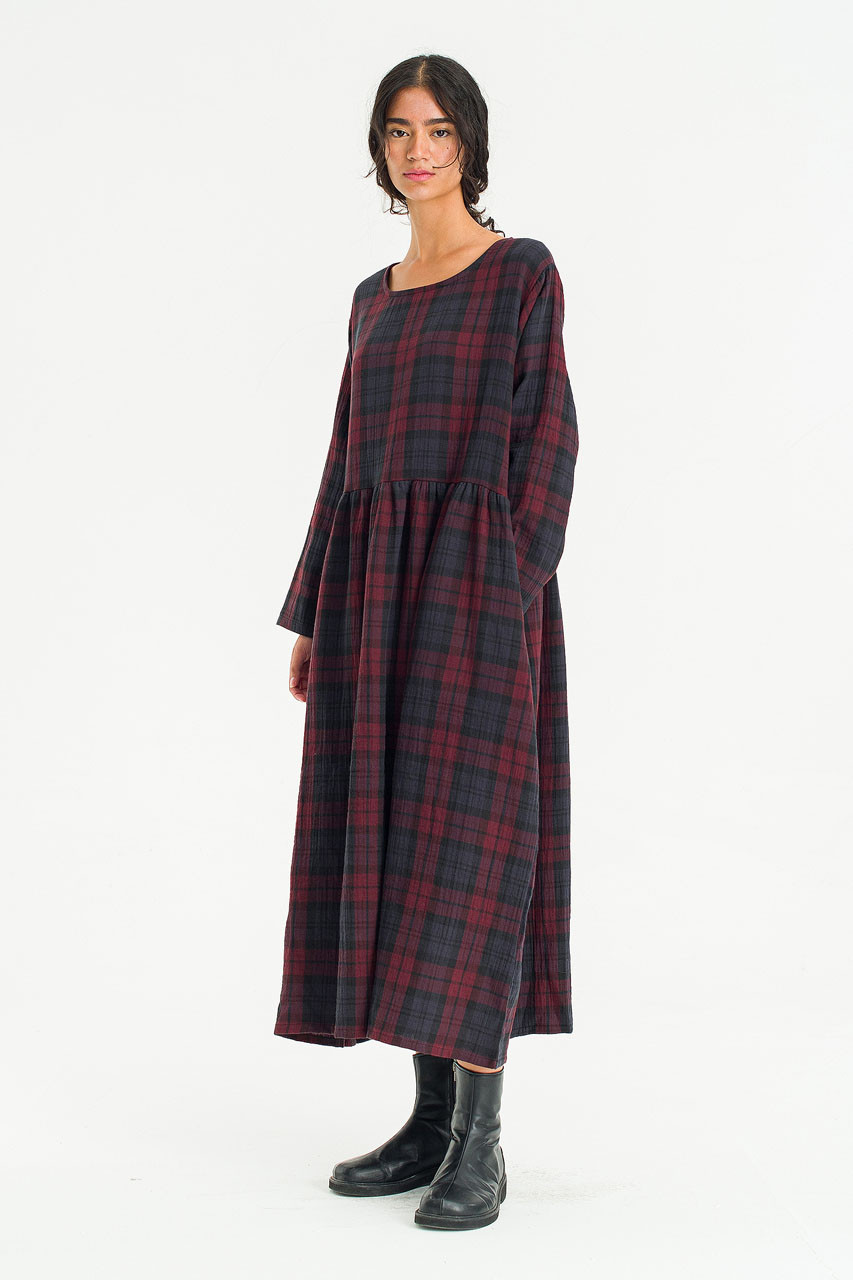 Tasha Double Face Check Dress, Wine
