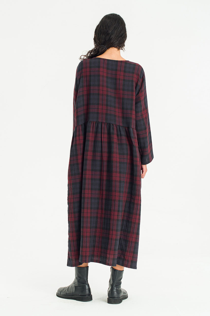 Tasha Double Face Check Dress, Wine