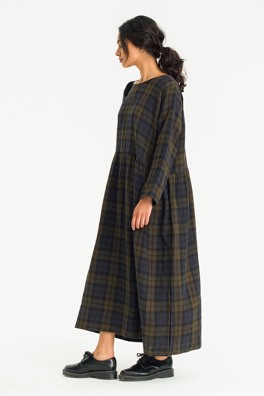 Tasha Double Face Check Dress, Khaki