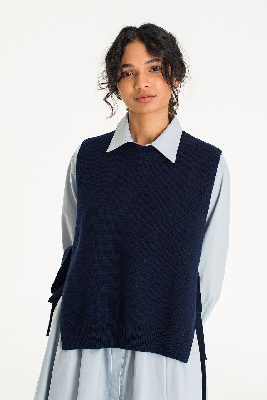 Side Ribbon Vest, Navy